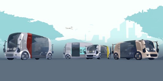 Animation des Projektes UNICARagil mit vier unterschiedlichen Fahrzeugen