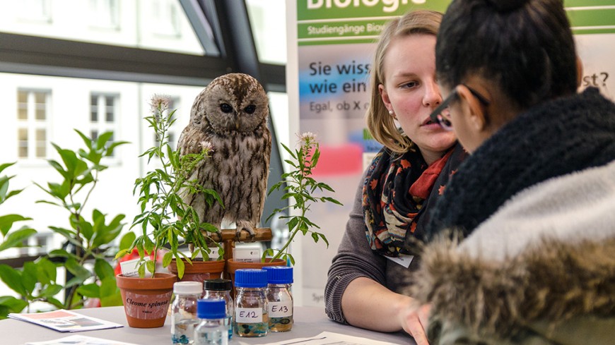 hobit 2015: In Tuchfühlung mit Flora und Fauna am Infostand des Fachbereichs Biologie. Bild: Nadia Rückert