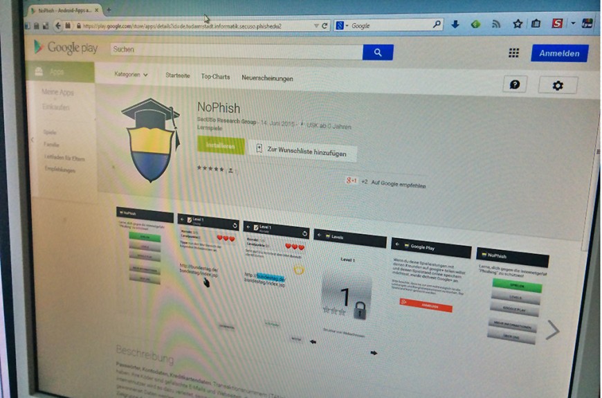 Screenshot: Die NoPhish-App bei Google play. Bild: Paul Glogowski