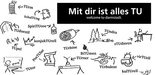 Gestaltungswettbewerb für Erstsemester-Taschen im Wintersemester 2016/17. Dritter Platz: „Mit dir ist alles TU“ von Rico Herzog.