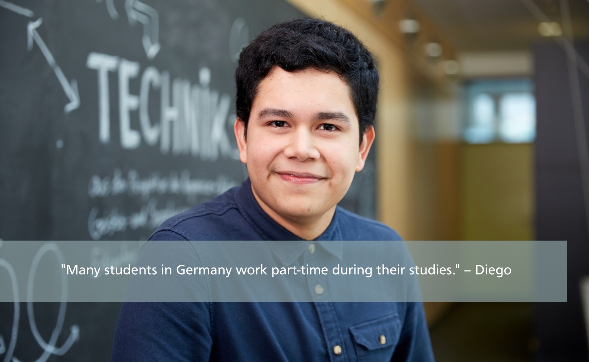 Diego berichtet, dass viele Studierende in Deutschland ihr Stuidium mit einem Nebenjob finanzieren.