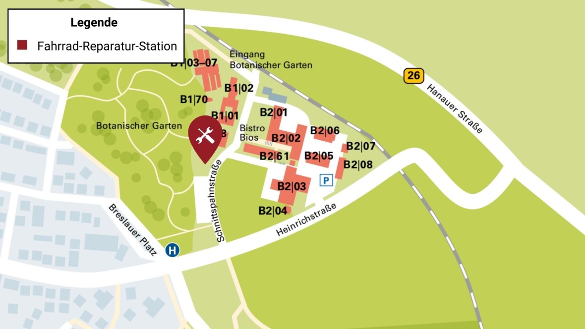 Lageplan: Fahrradreparatur-Station LiWi Botanischer Garten