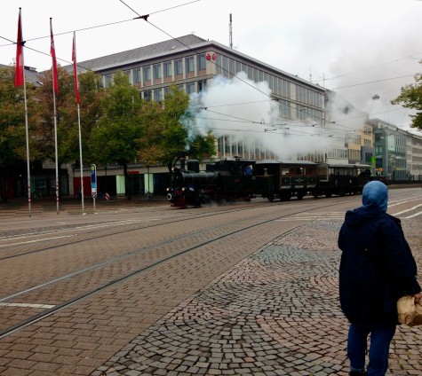 Old Tram, Alte Strassenbahn, Luisenplatz, Sparkasse, steam engine, Dampfmaschine WIssenschaftsstadt, city of science Darmstadt