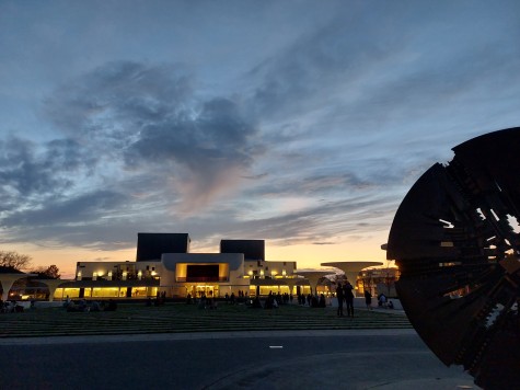 Staatstheater, state thearte Darmstadt, sunset, Sonnenuntergang, wheel, Rad, colours, farben